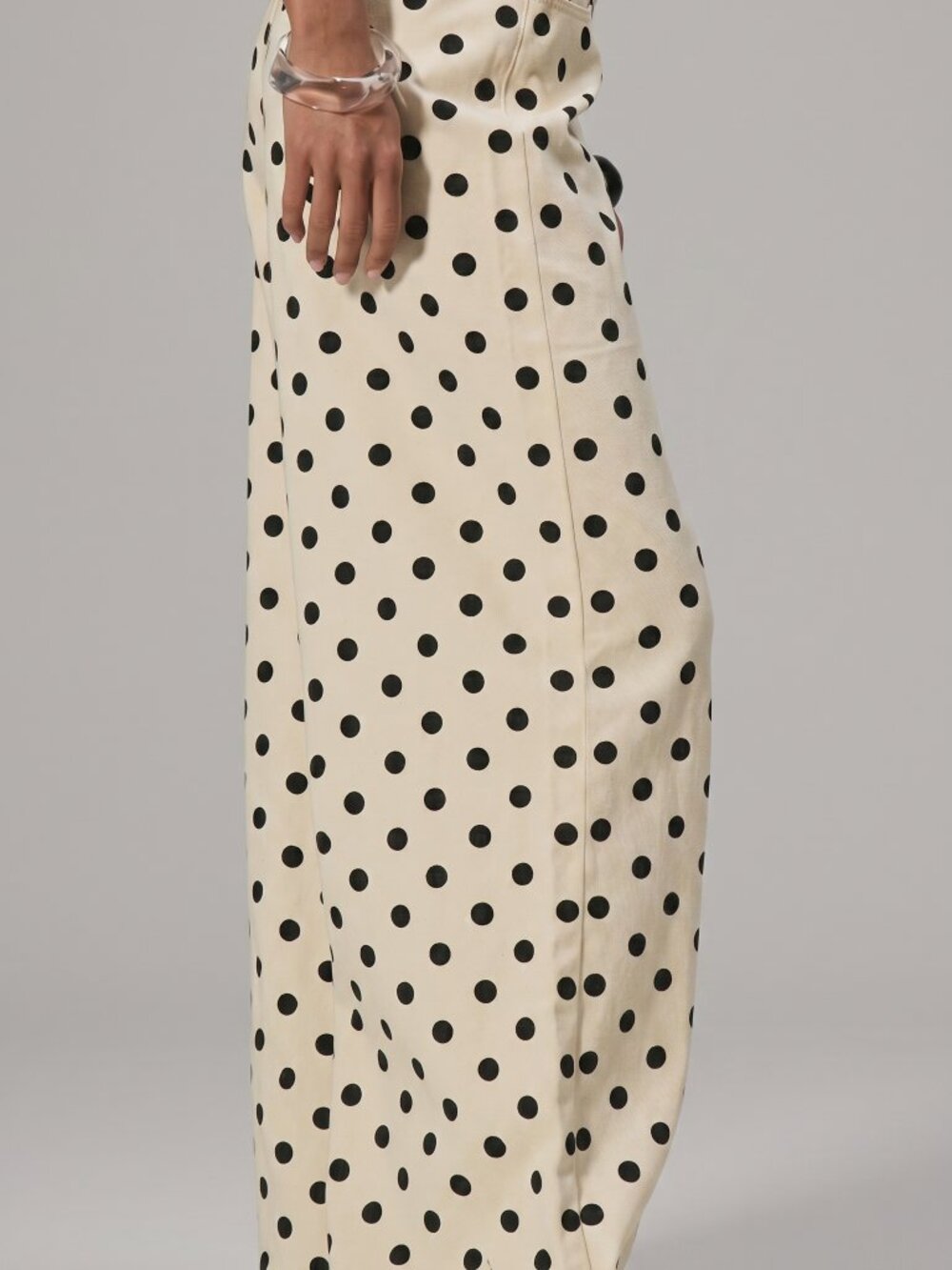 Women Off White Polka Dot Wide Leg Jeans Cotton High Waist Casual Pants - Picture 6 of 7